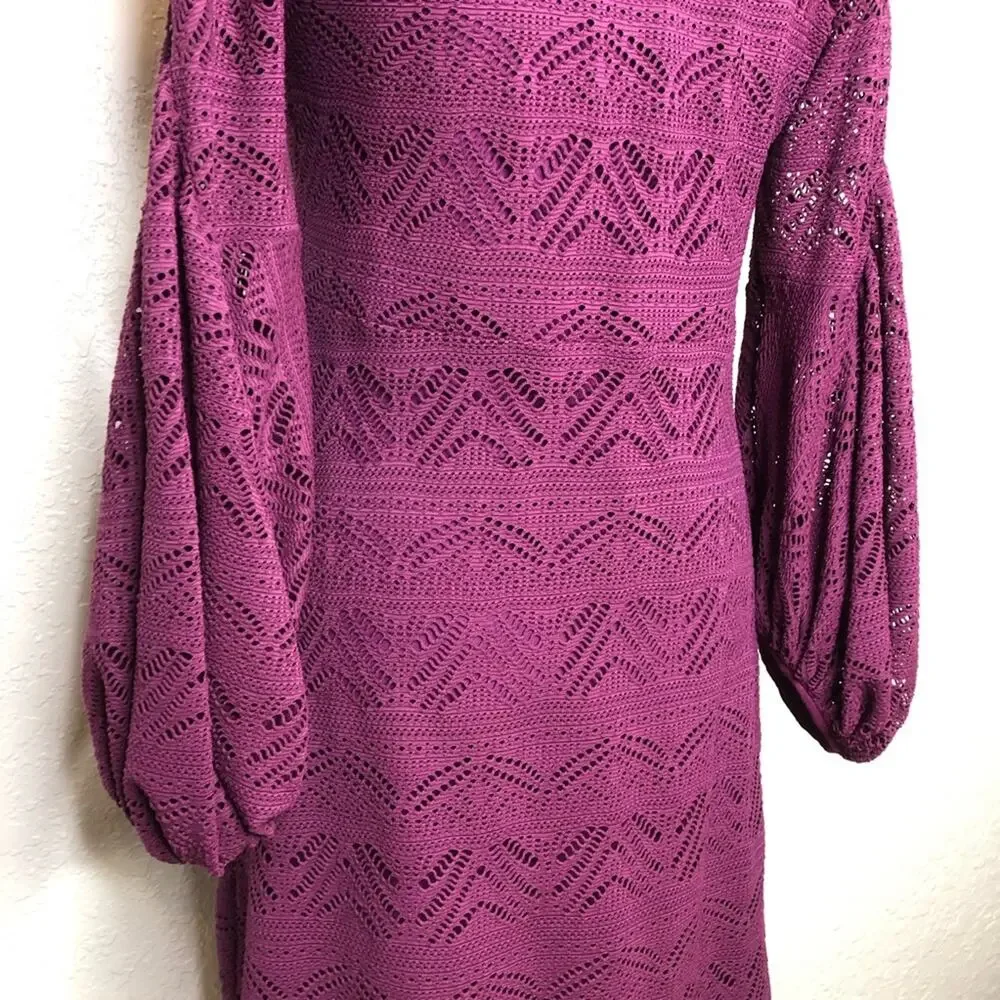 Anthropologie Maeve purple crochet knit overlay balloon sleeve dress Extra Small